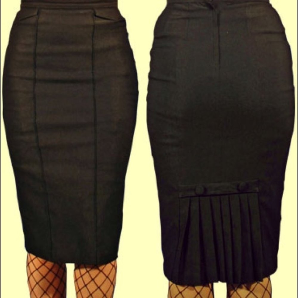 Stop Staring Black Pencil Skirt with Kick pleat